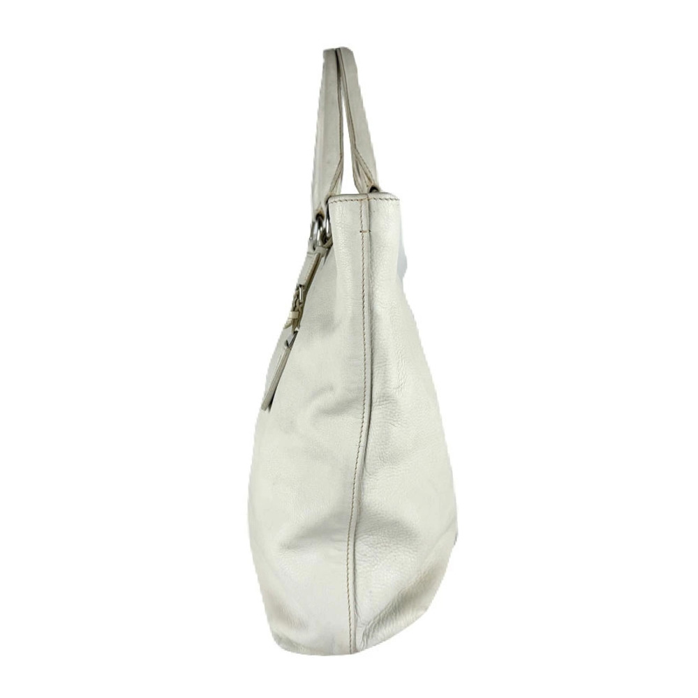 Prada Vitello white ivory leather Tote Daino calf grain Convertible White